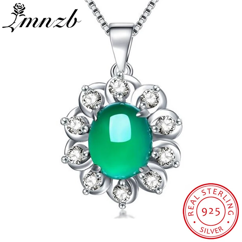 

LMNZB 100% 925 Sterling Silver Jewelry Natural Chalcedony Pendant Necklace Luxury SONA CZ Zircon Necklace Jewelry LD327