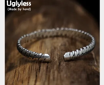 

Uglyless Real S925 Sterling Silver Handmade Crack Patterns Jewel Women Personalized Dress Bangles Cool Fashion Adjustable Bangle