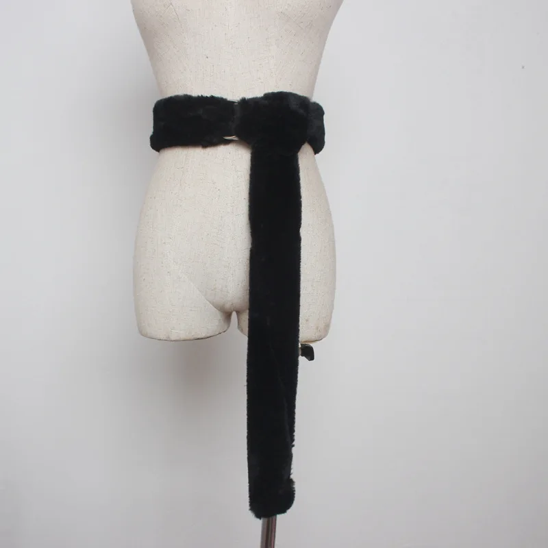Новое поступление женский пояс зимний модный Леопардовый мех длинные ремни для платья пальто Высокое качество теплые ремни для женщин TOYOOSKY - Цвет: Black