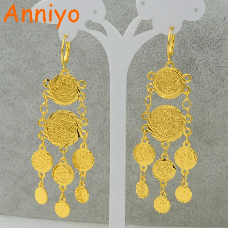 

Anniyo Mteal Coin Earrings for Women Gold Color Fashion Jewelry Woman/Girl,Wholesale Earring Coins Arab Symbol of Wealth #056706