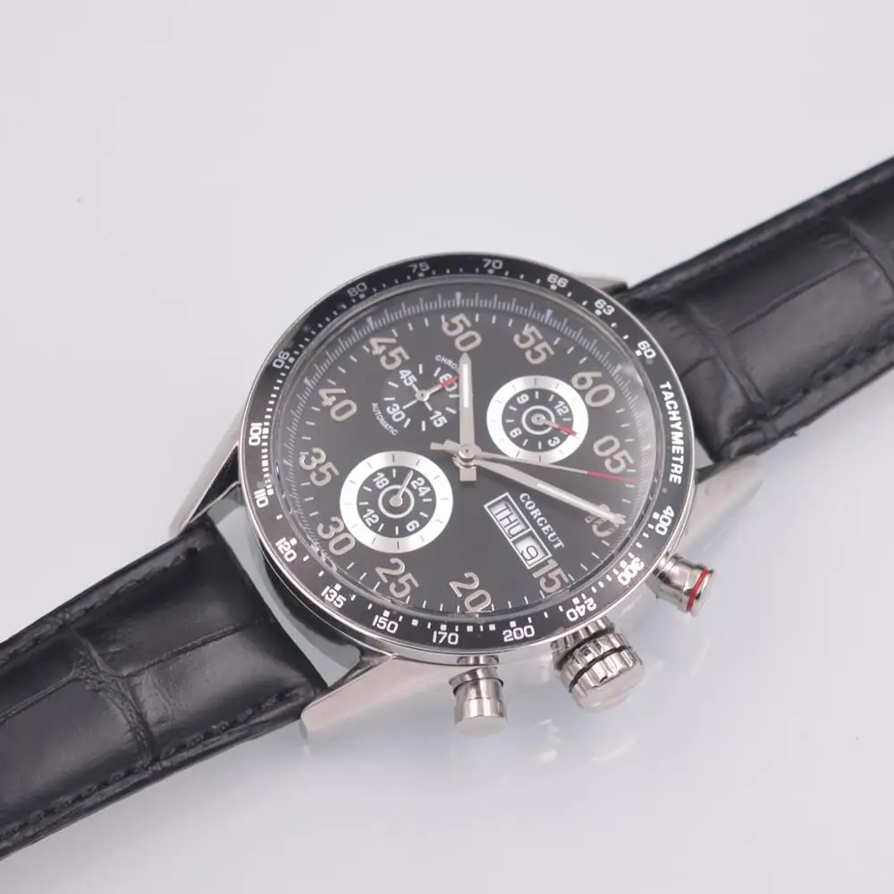 Мужские автоматические механические часы CORGEUT, 43 мм, 24 часа, Лидирующий бренд, роскошные кожаные часы для недели и даты, спортивные мужские наручные часы