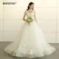 BEPEITHY New Design 2019 Ball Gown Wedding Dress V Neck Vestido De Novia Court Train Lace Princess Bridal Dresses