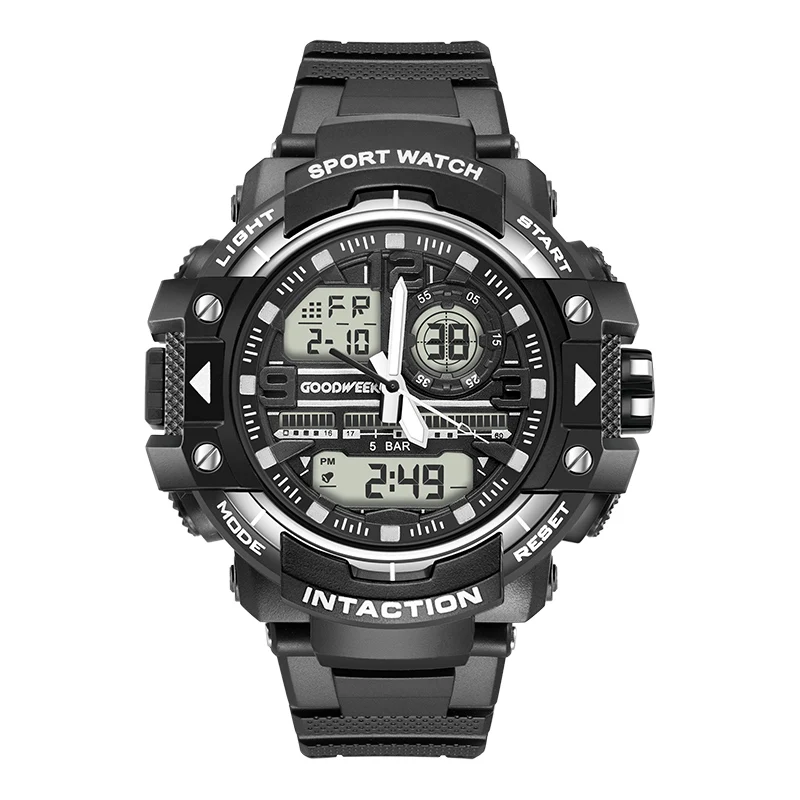 GOODWEEK мужские спортивные часы многофункциональные водонепроницаемые военные СВЕТОДИОДНЫЕ цифровые часы с хронографом часы с двойным дисплеем часы для бега Reloj Hombre - Цвет: white