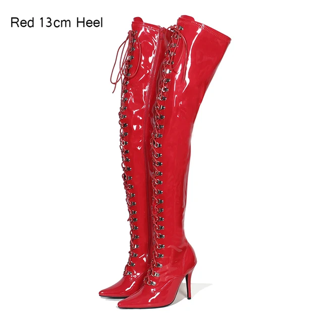 glossy thigh high boots