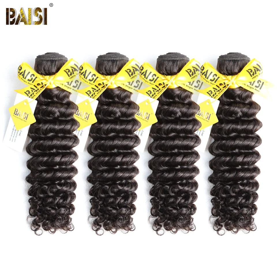 

BAISI Hair 100% Unprocessed Human Hair Peruvian Deep Wave Hair 10A Raw Virgin Hair 4 Bundles