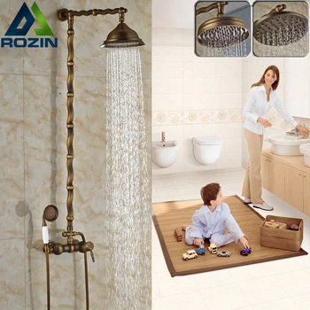 

Retro style Rainfall Shower Faucet Set Wall Mounted Bathroom Hot and Cold Water Shower Mixer Taps Kit with Hand Shower