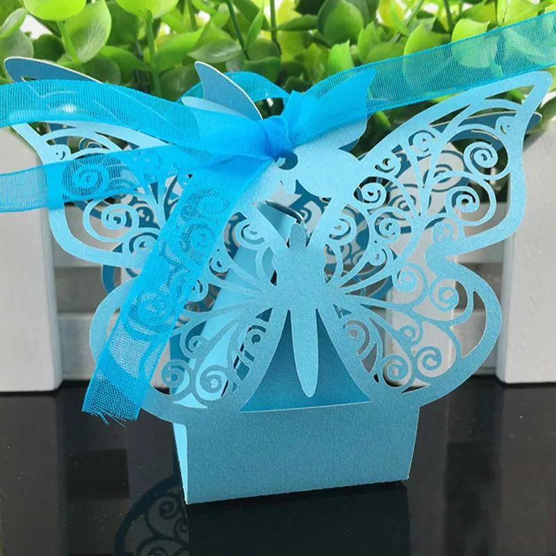 50x сувениры Свадьба вырез душ конфеты ребенка Подарочная коробка бабочка перламутровый