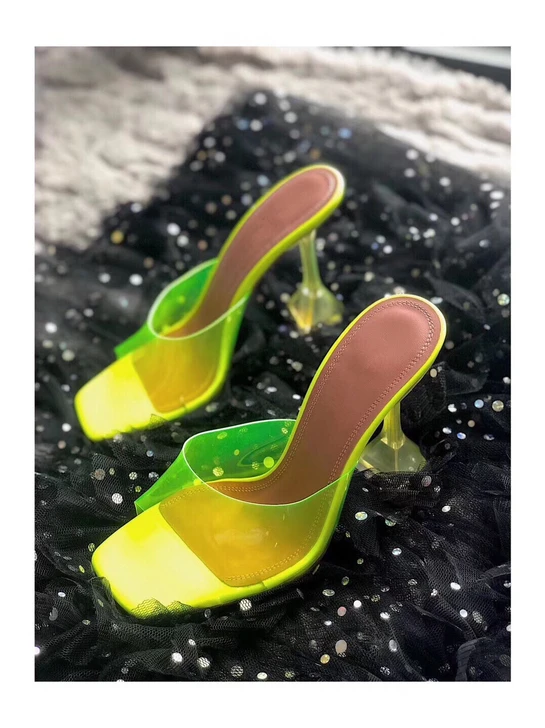

Summer Hot Neon PVC Women Open Toe Sandals Crystal Heels Ladies Sexy Party Sandals Clear Strap Female Slip On Sandals Size 40