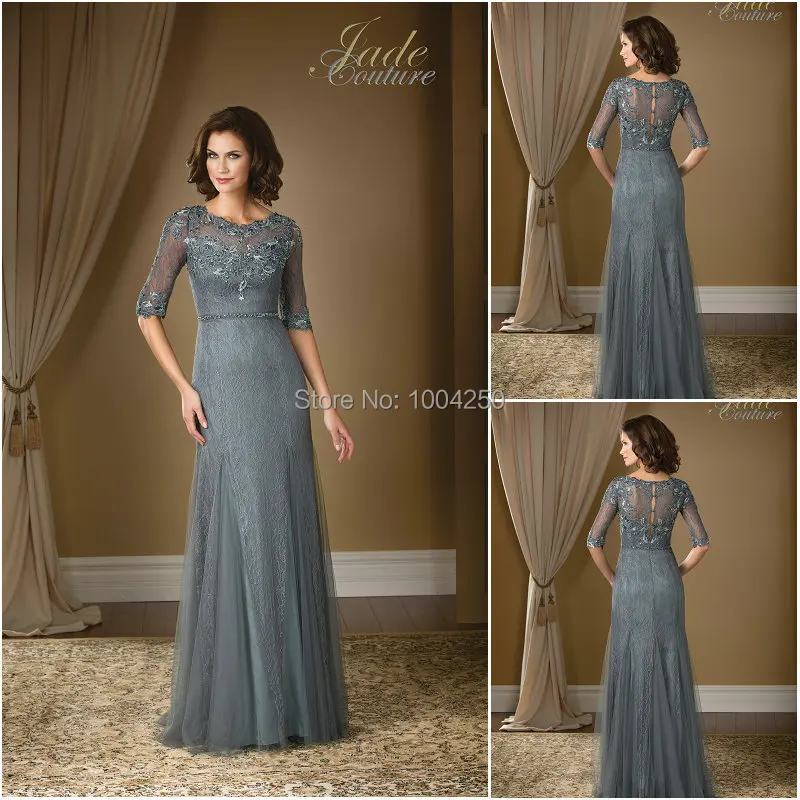 

YM007 New Arrival Elegant Prom Dress 2018 Half Sleeves Lace Applique Long Evening Dress Mother of Bride Dress Lace Design