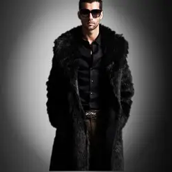 Для мужчин Искусственный мех пальто модного бренда Slim Fit Turn-Подпушка Роскошные длинное пальто Высокое качество зимние Обувь на теплом меху