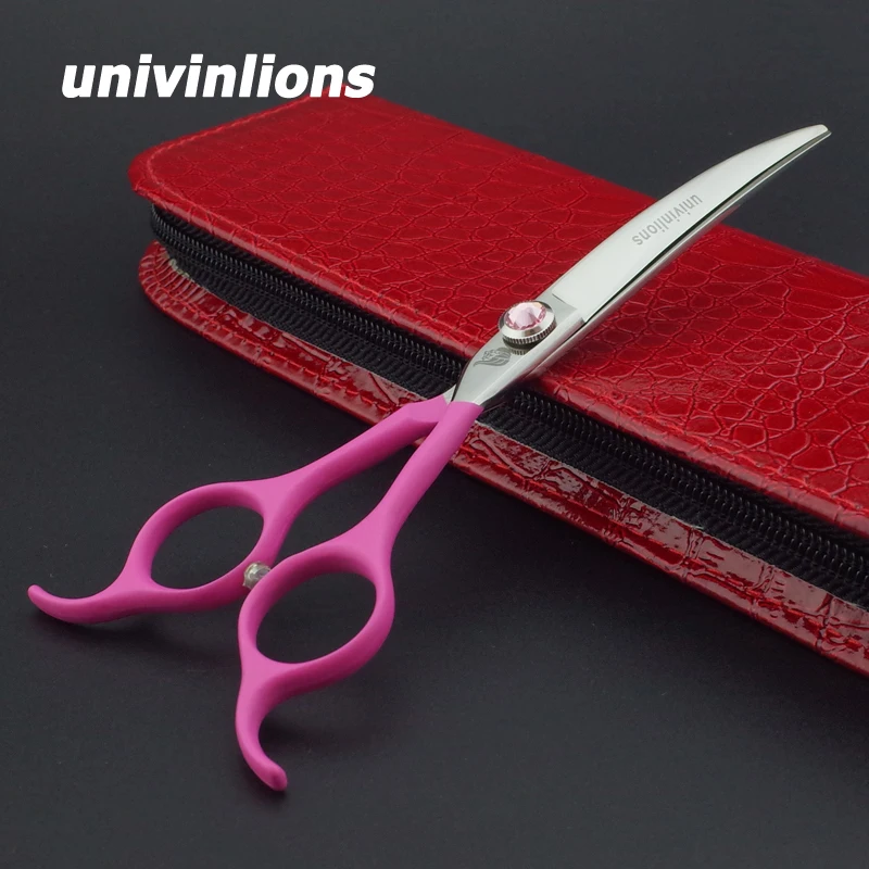 6.5" pink rubber pet scissors downward curved dog grooming scissors dog