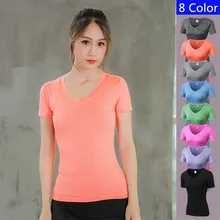 Женская спортивная компрессионная рубашка с v-образным вырезом и короткими рукавами для фитнеса и бега