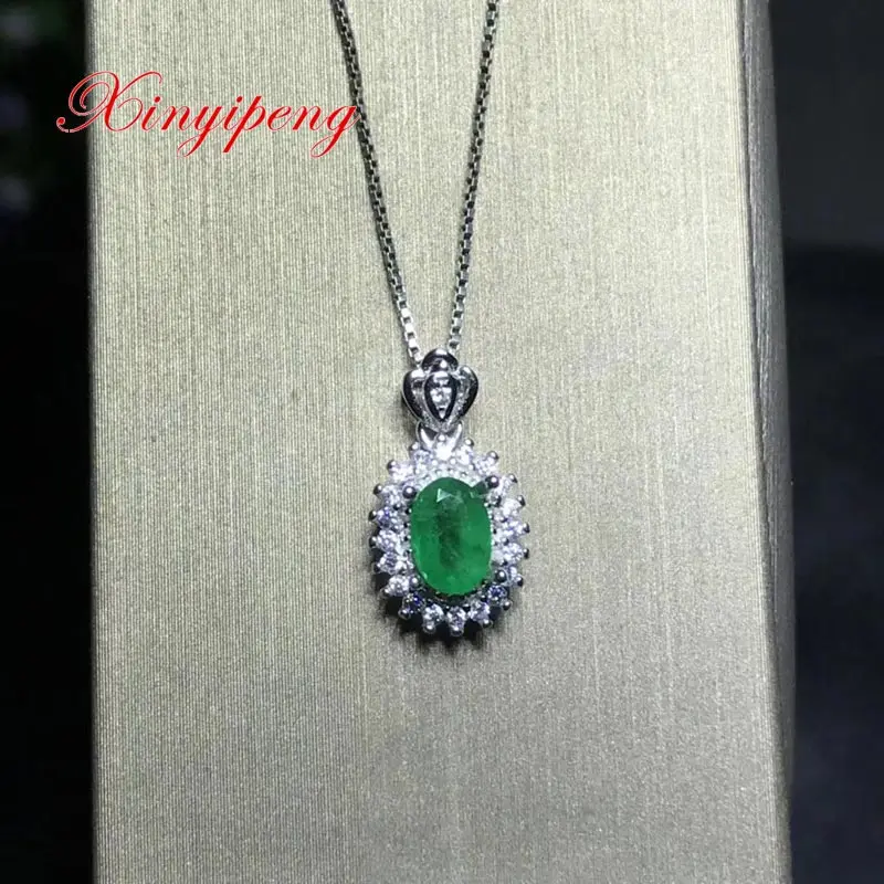 Xin yi peng 925 silver inlaid natural emerald necklace, necklace woman, fashion, holiday anniversary gift Xin yi peng 925 silver inlaid natural emerald necklace, necklace woman, fashion, holiday anniversary gift
