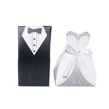 

2018 New Wedding Favor Candy Box Bride & Groom Dress Tuxedo Party w/ Ribbon