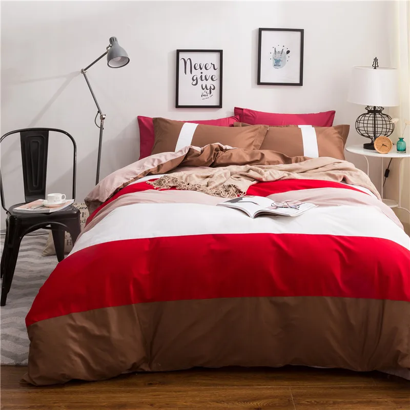 

Fashion Red And White Coffee Color Stripe Pattern Sheet Pillowcase And Duvet Cover Sets 100% Cotton Bedlinen Double Queen Size