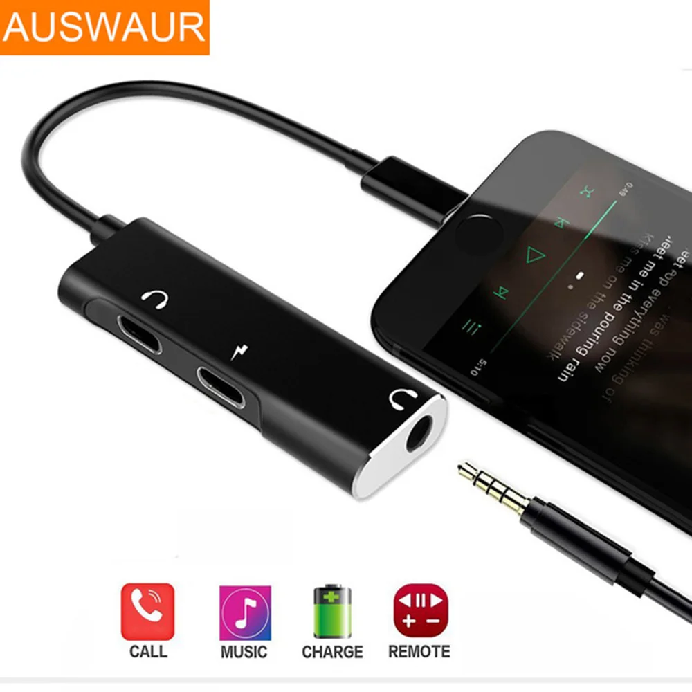 Beste 3 Jack Muziek + Lader 2A Draad Controle Adapter Voor iPhone 7 8 Plus Splitter 3.5mm Audio Adapter Voor iPhone x Voor iPad