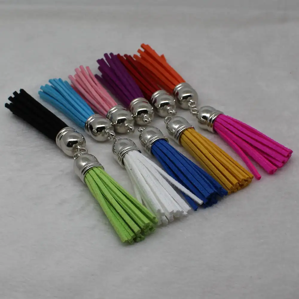 

58 mm Tassel suede mix color for keychain charms jewelry mobile phone straps, 10 unids leather tassels do-it-yourself accessorie