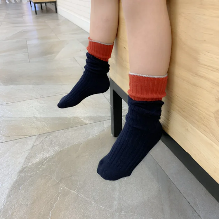 Детские хлопковые носки в рубчик бесшовные трикотажные носки до колена с манжетами для мальчиков и девочек, осенне-зимние носки в Корейском стиле для маленьких мальчиков и девочек