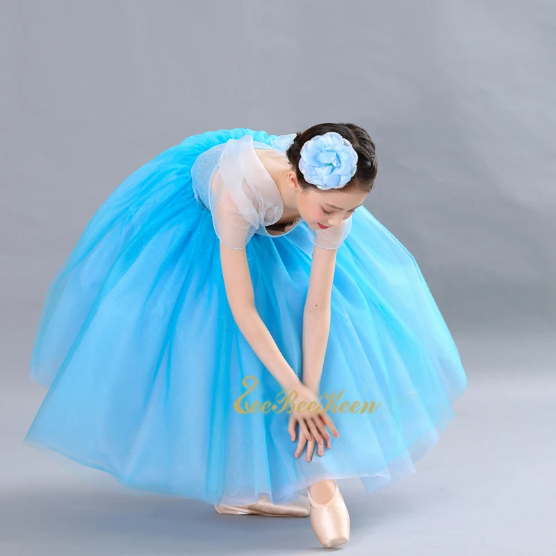 Детское танцевальное платье для девочек, длинное платье принцессы, женское балетное платье-пачка, Famela сказка «Золушка», платье с блестками