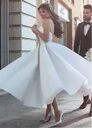 Без спинки Vestido De Noiva 2019 мусульманское свадебное платье бальное платье тонкие Сатиновые бретелькки Бохо Дубай арабское свадебное платье