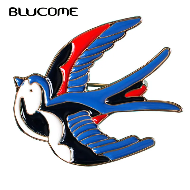 Эмаль Blucome эмальтские голубые броши в виде птиц Ласточка для костюма заколки на
