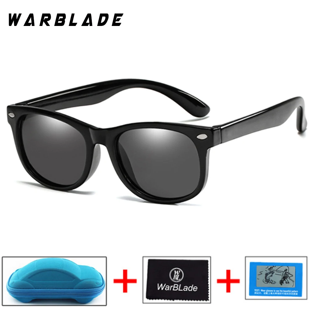 WarBLade Children Girls Safety Polaroid UV400 Kids Boys TR90 Polarized Sunglasses Mirror Sun Glasses Sport oculos With Case - Цвет линз: bright black