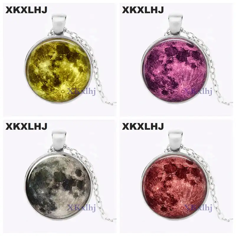 Xkxlhj Glass Round Necklaces 8 Different Blue Mint Green Moon Necklace Full Moon Jewelry Moon Pendant Lunar Space Moon Aliexpress
