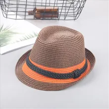 Летняя джазовая детская соломенная шляпа пляжная мужская шляпа от солнца Повседневная Панама Мужская кепка пеньковая веревка Лоскутная полосатая Соломенная Шапка Кепка с козырьком