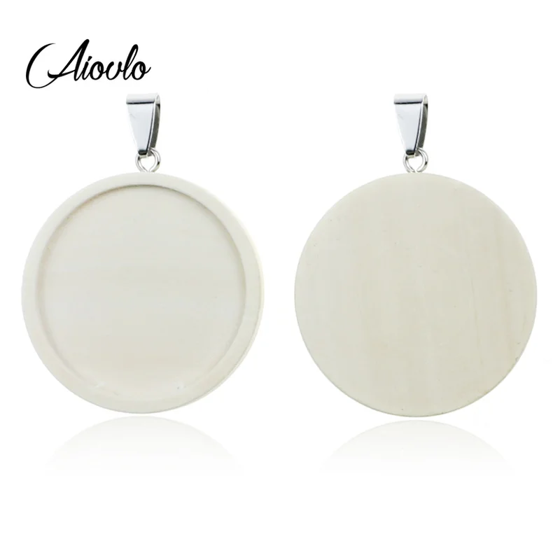 

Aiovlo 10pcs/lot 20/25/30mm Wood&Stainless Steel Hook Classic Simple Style Cabochon Base Setting Charms Pendant Jewelry Making