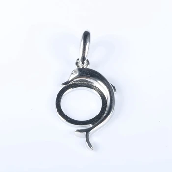 

Real 925 Sterling Silver Women Semi Mount Pendant dolphins 10x10mm Round Cabochon Fine Jewelry Setting Wholesale