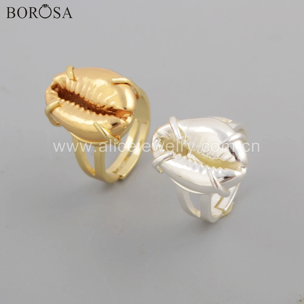 

BOROSA 10PCS Fashion Full Gold/Silver Claw Natural Cowrie Shell Ring Jewelry with High quality for Women Girls ZG0411 ZS0411