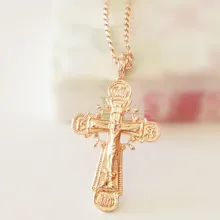 

1 piece Hot Selling 2017 New Fashion Christian Jewelry Trendy 585 Rose Gold Color Women Men Cross Pendant Necklace