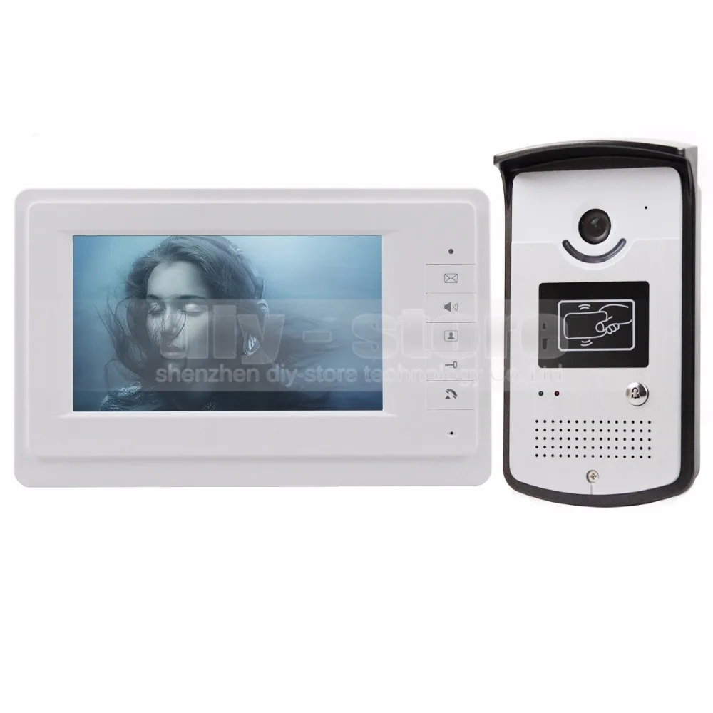 

DIYKIT 7 inch Wired Video Door Phone Doorbell Home Security Intercom System 1-In 1-Out RFID
