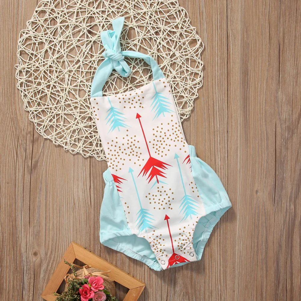 Newborn Toddler Infant Baby Girl Halter Romper Jumpsuit Outfit Sunsuit