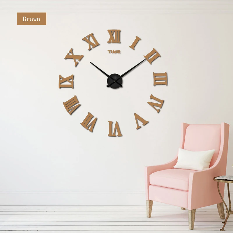 Новые 3D большие римские цифровые наклейки настенные часы DIY современный дизайн акриловые металлические зеркальные часы с регулировкой в соответствии с размером стены