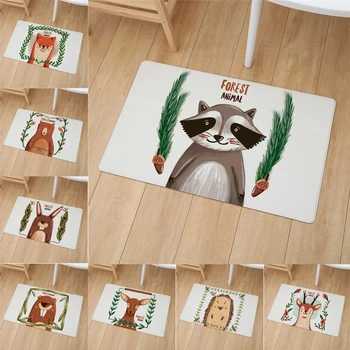 

Nordic Cartoon Forest Animals Print Door Floor Mat Kitchen Waterproof Carpet Living Room Anti-Slip PVC Leather Mats Entrance Rug