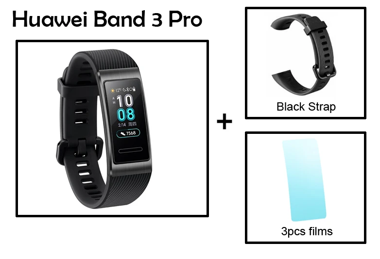Смарт-браслет huawei Band 3 Pro с gps, металлическая рамка, экран 0,95 дюйма, водонепроницаемый, фитнес, пульс, режим сна - Цвет: 3Pro black black S