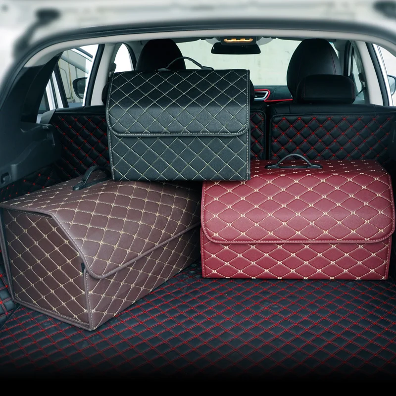 

Car Trunk Organizer Box Storage Bag Auto Trash Tool Bag PU Leather Folding Large Cargo Storage Stowing Tidying Car Accessories