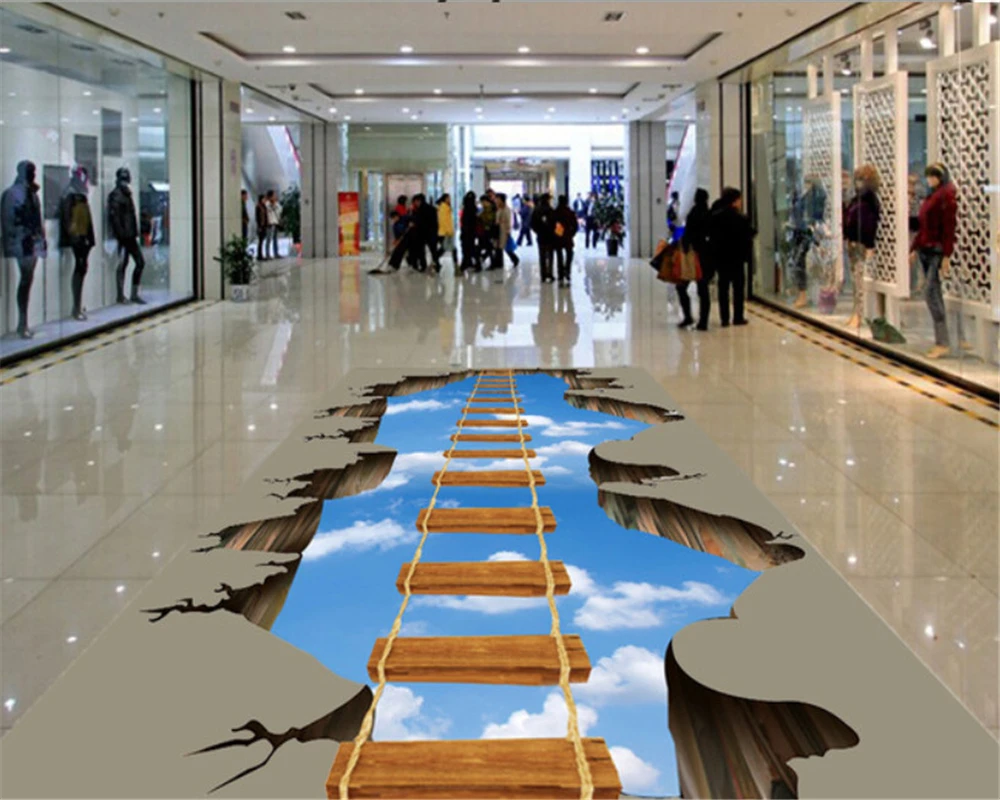 

beibehang Wallpaper home decor custom walkway living room sky wooden bridge 3D floor painting wallpaper self adhesive wallpaper