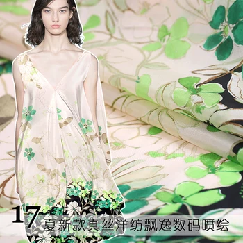 

2020 Summer 10mm silk foreign spinning digital leaf grass printed silk fabric silk electric spinning dress silk cloth wholesale
