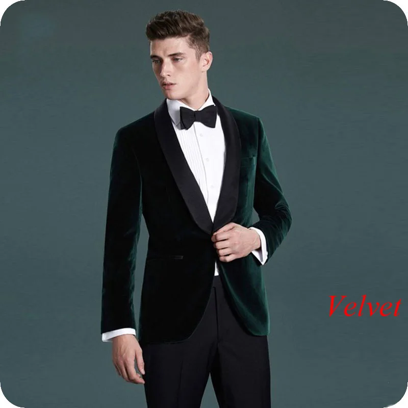 

Men Suits for Wedding 2019 Blue Velvet Smoking Jacket Groom Tuxedo Best Man Blazers Bridegroom Wear 2piece Costume Homme Ternos
