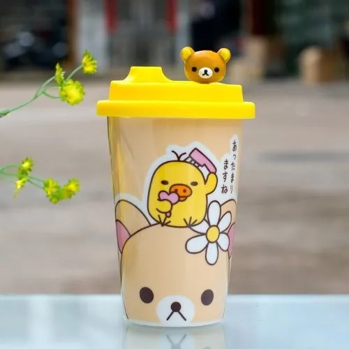 1 шт керамическая чашка кофейная кружка с силиконовой крышкой-Rilakkuma