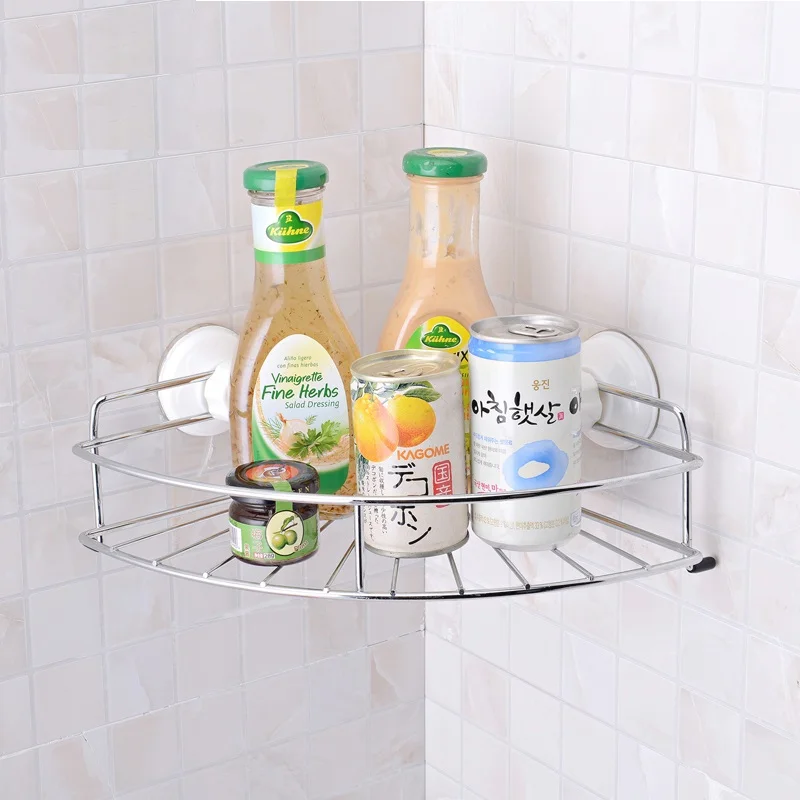 Stainless Steel Corner Shelf Strong Suction Cup Bathroom Corner Shelf