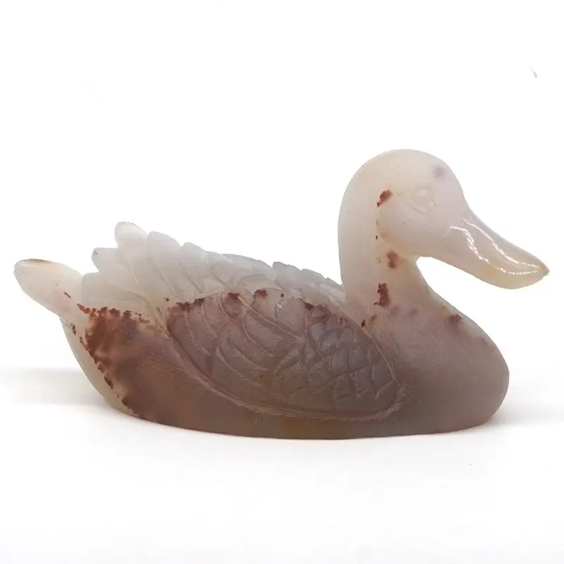 5" Duck Statue Natural Gemstone Agate Crystal Hand Carved Crafts Home