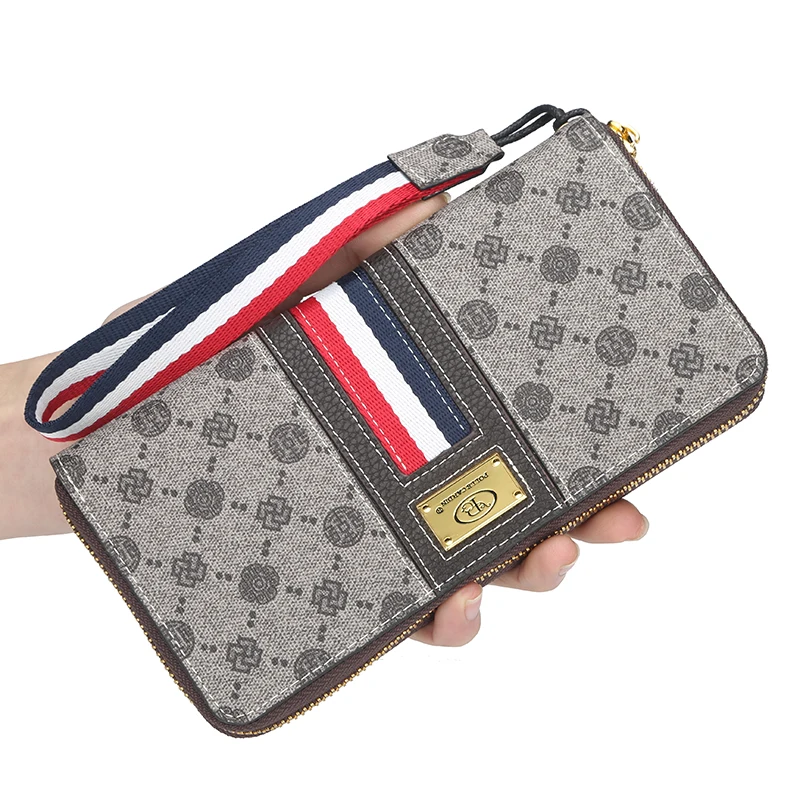 جديد براءات الاختراع تصميم خمر النساء مخطط محفظة طويلة محفظة للعملة المال جيب ID حاملي بطاقات بو الجلود حقيبة الهاتف حقيبة