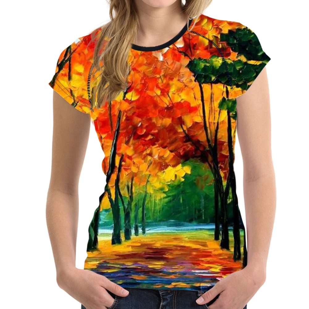 Beli Disesuaikan Wanita T Shirt Minyak Lukisan Daun Dicetak T shirt Teeangers Lucu Musim Panas Atasan untuk Wanita Pohon Pola Kemeja TEE Murah Disesuaikan Wanita T Shirt Minyak Lukisan Daun Dicetak T shirt Teeangers Lucu Musim Panas Atasan untuk Wanita Pohon Pola Kemeja TEE