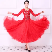 Красное платье для бальных танцев Новое поступление танцевальный сценический костюм с длинным рукавом женское стандартное бальное платье для танцев