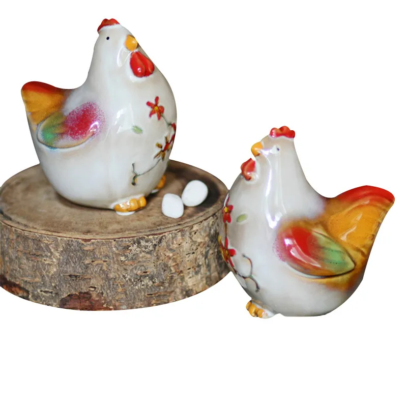 Zakka Creative Ceramic Animal Figurines Cute Chicken Figure Statues