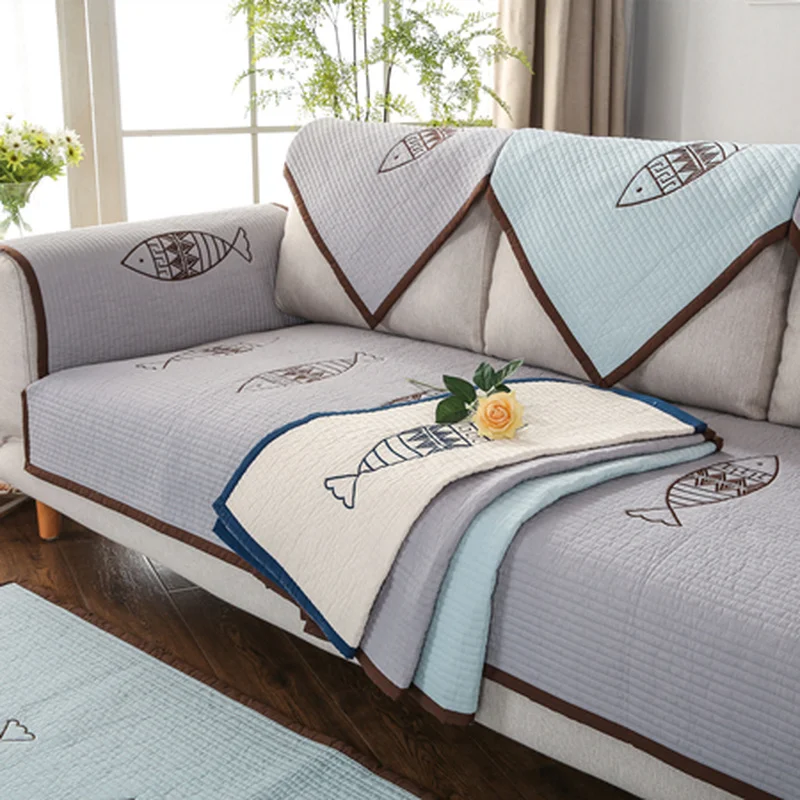 

Fish Pattern Sofa Cover Thick Cotton Non-slip Sofa Couch Cover Removable Multi-size Corner Sofa Towel For Sectional Sofa