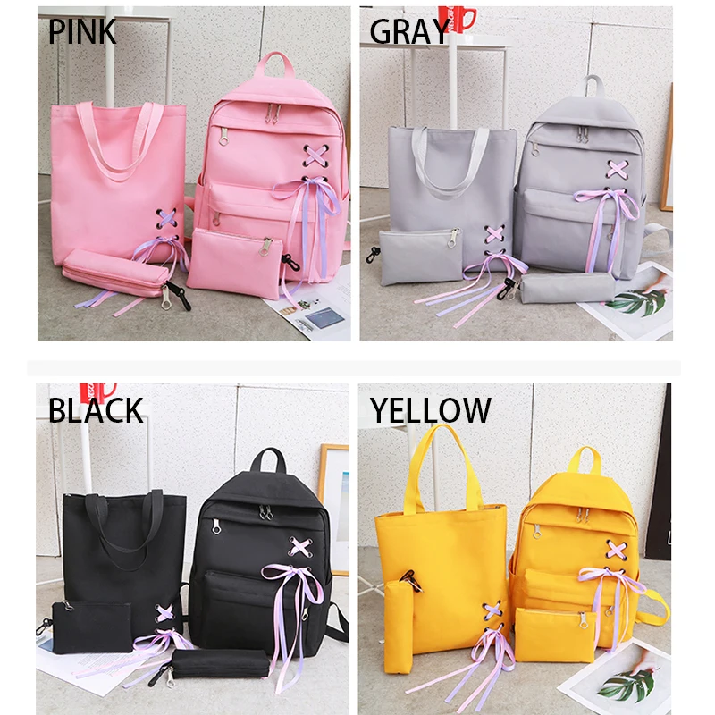 4 Sets/Pcs mochila de nailon para mujer cintas mochilas escolares para adolescentes niñas bolso de libro para estudiantes bolso de mujer 4 Sets/Pcs mochila de nailon para mujer cintas mochilas escolares para adolescentes niñas bolso de libro para estudiantes bolso de mujer